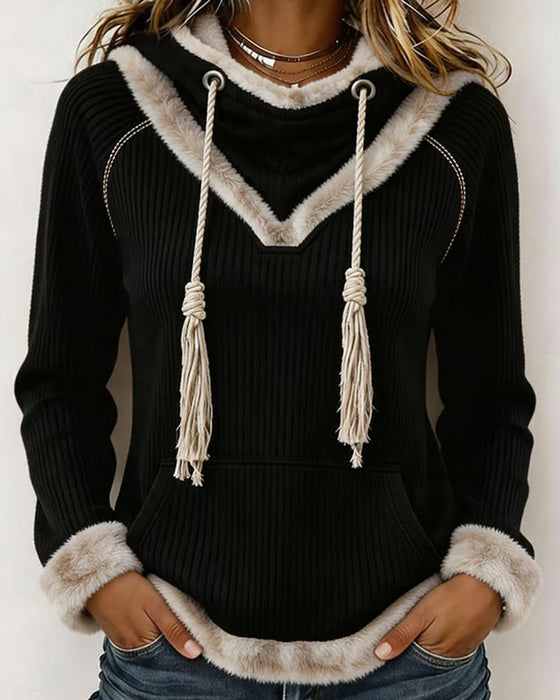 Hoodie Puszysty Patchwork Swobodny
