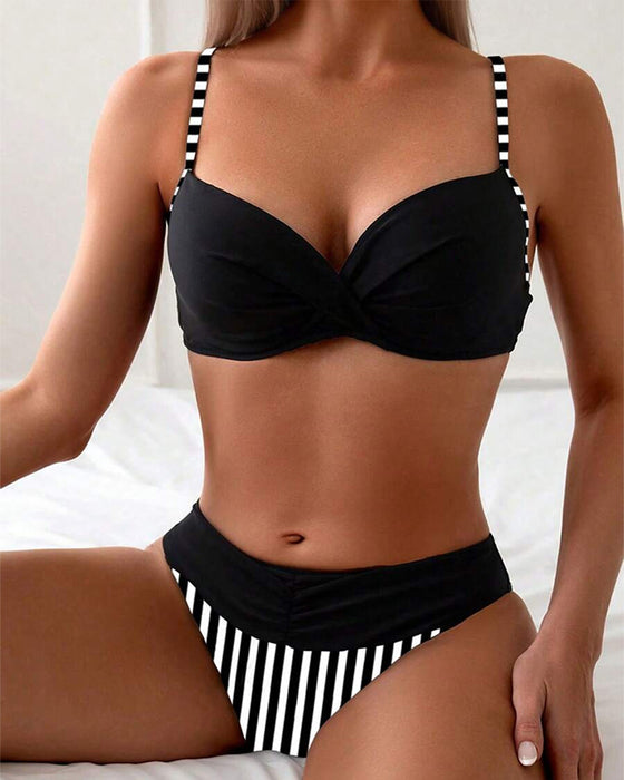 Bikini Seksowny W Paski Kontrastowy Trójkątny