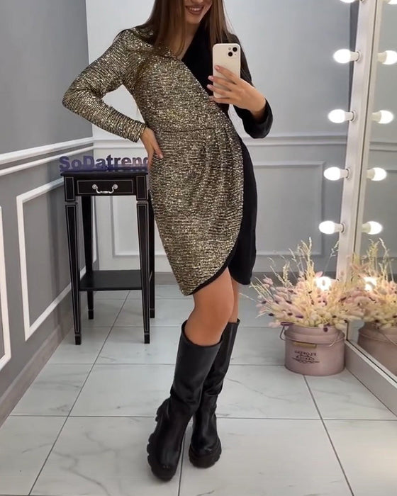 Sukienka z podwójnym patchworkiem i cekinami