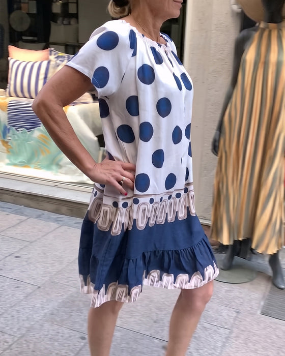 Sukienka Kwadratowy Dekolt Duży Kropka Ruffle Kontrast
