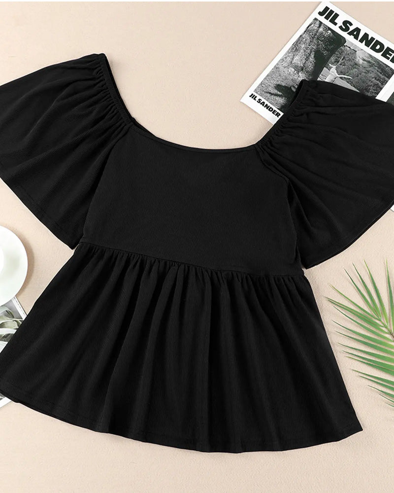 T-Shirt Large Size Square Neck Bubble Sleeve