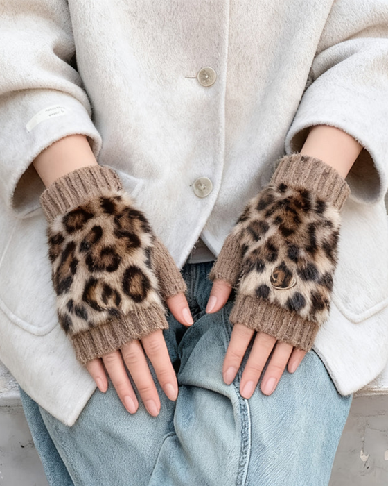 Rękawiczki Print Leopardzi Futro