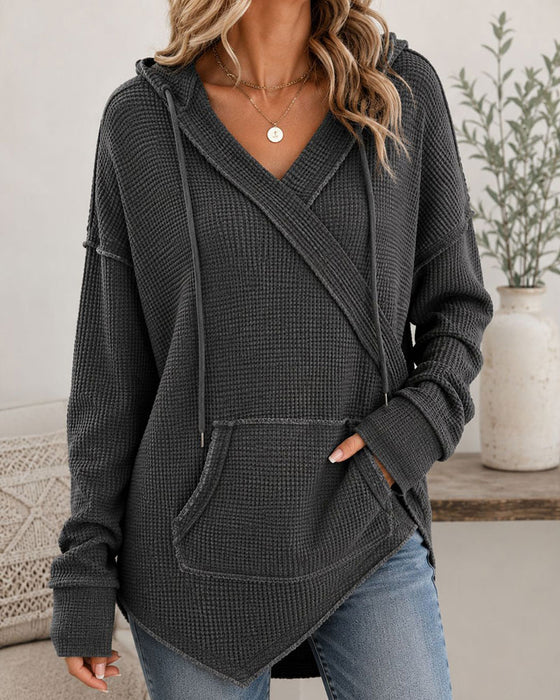Bluza Z Kapturem Waffle Sznurek Kieszeń
