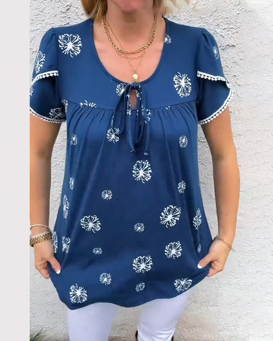Bluzka Z Rękawami W Kształcie Płatków Kwiatów Nadruk Tie-Dye