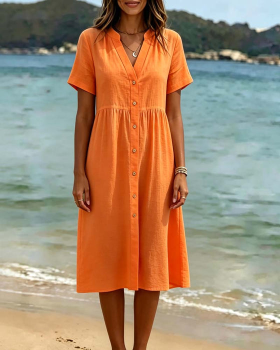 Sukienka V Dekolt Zapinana Na Guziki Styl Resort
