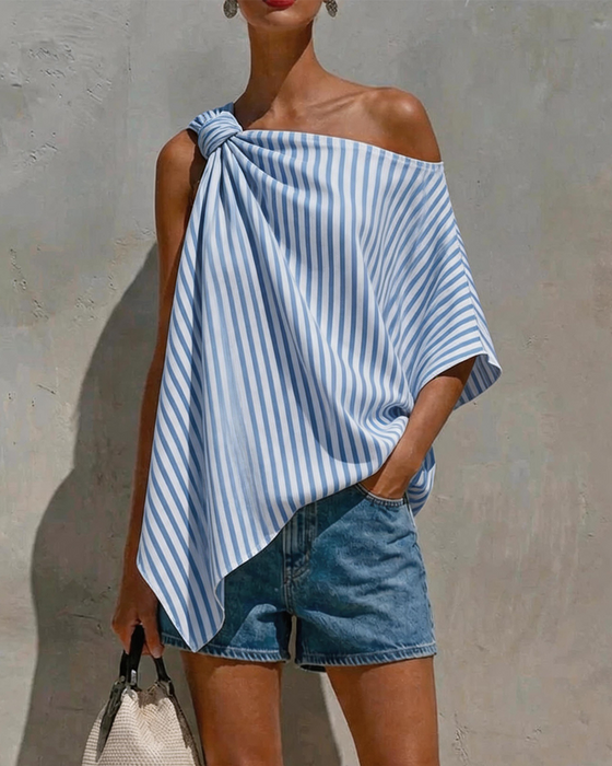 Bluza W Paski Luźny Asymetryczny Projekt