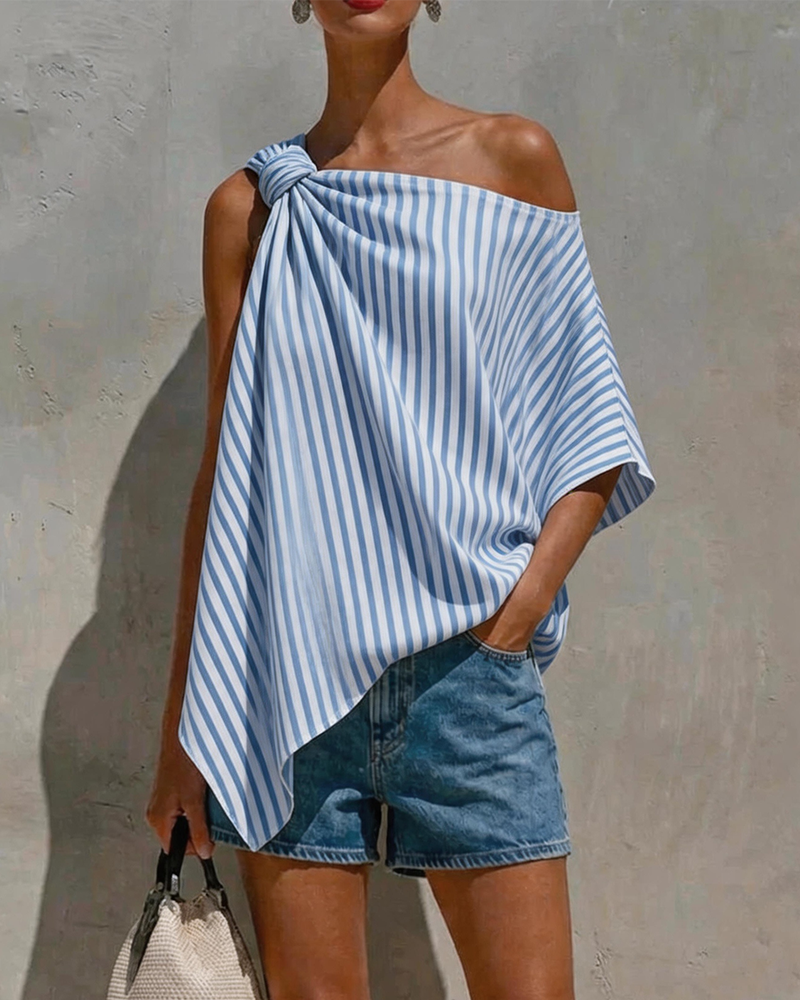 Bluza W Paski Luźny Asymetryczny Projekt