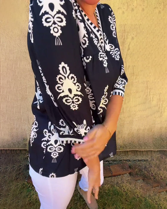 Bluzka Rękawy Trzy-Czwarte Drukowany