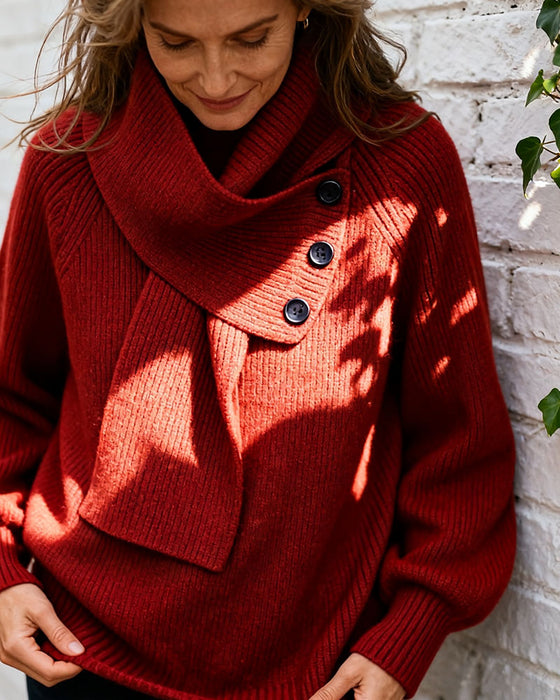 Sweter Kołnierz Szalikowy Modny Jednolity Kolor