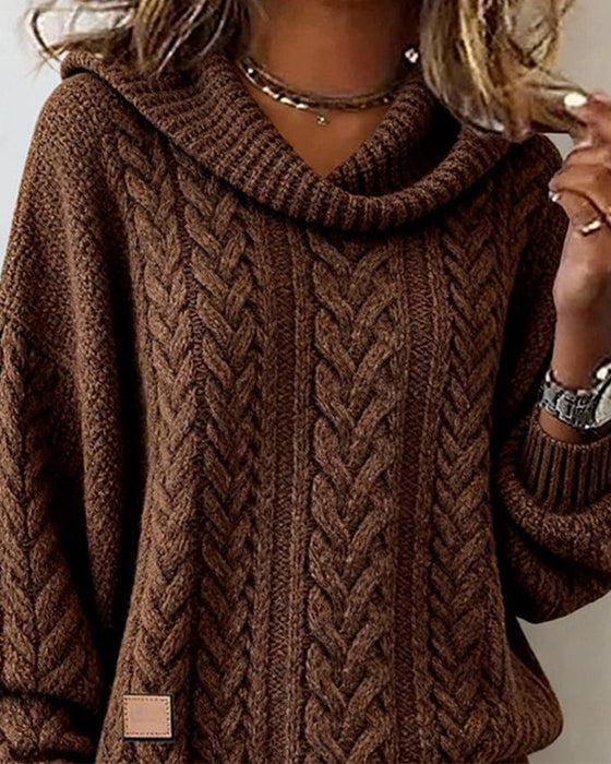 Sweter typu pullover w jednolitym kolorze, dzianina warkoczowa