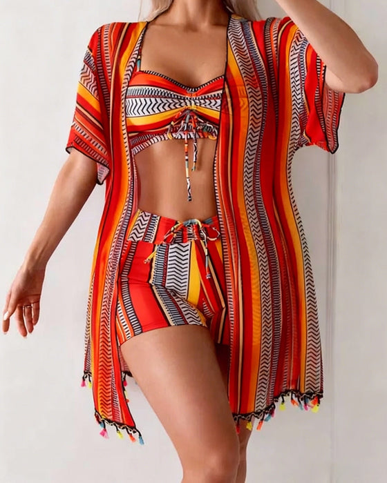 Strój kąpielowy bikini z nadrukiem w stylu resort, trzyczęściowy