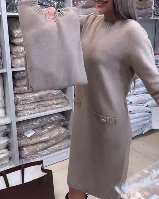 Sweter Sukienka Okrągły Dekolt Długość Do Łokcia Rękaw