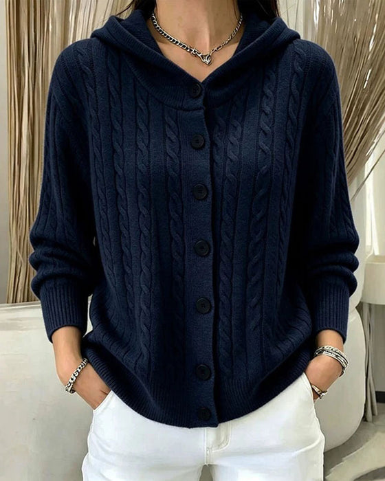 Cardigan Z Kapturem Otwarty Przód Dzianinowy