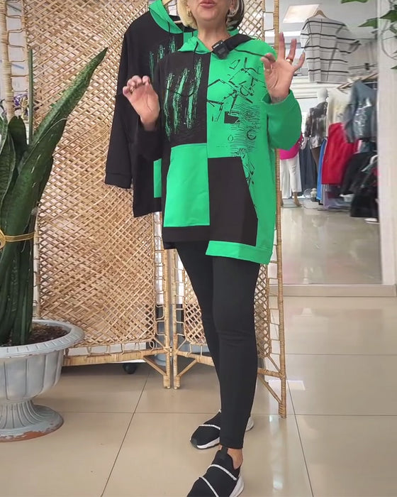 Bluza z kapturem, casual, z nadrukiem w bloki kolorów