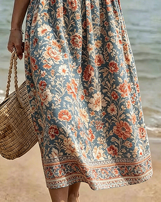 Sukienka Mini V-Szyja Kwiatowy Patchwork