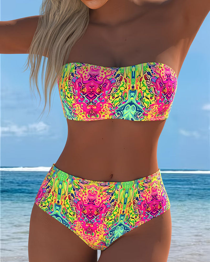 Bikini Bez Ramion Kolor Nadruk