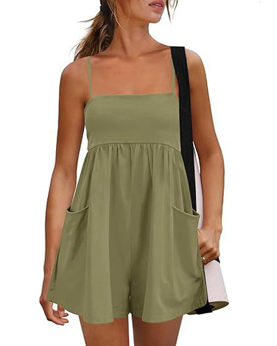 Jumpsuit Gładki Kolor Szelki Szeroka Noga