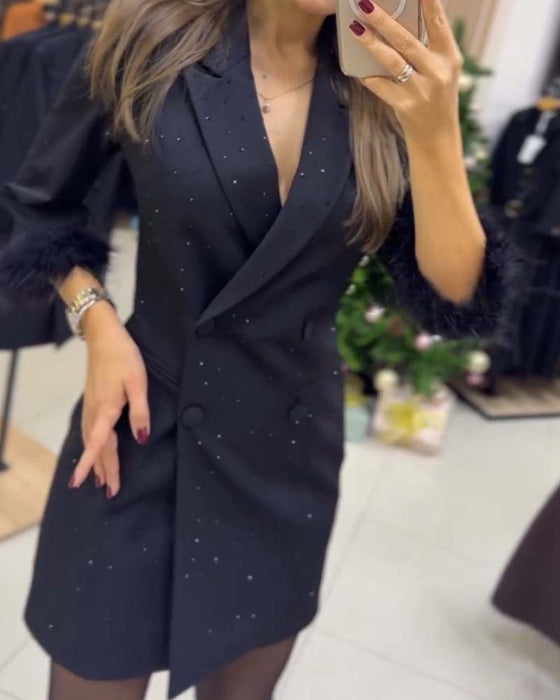 Spódnica Pióra Strusia Gorąco Kryształ Dwurzędowa Sukienka Garniturowa