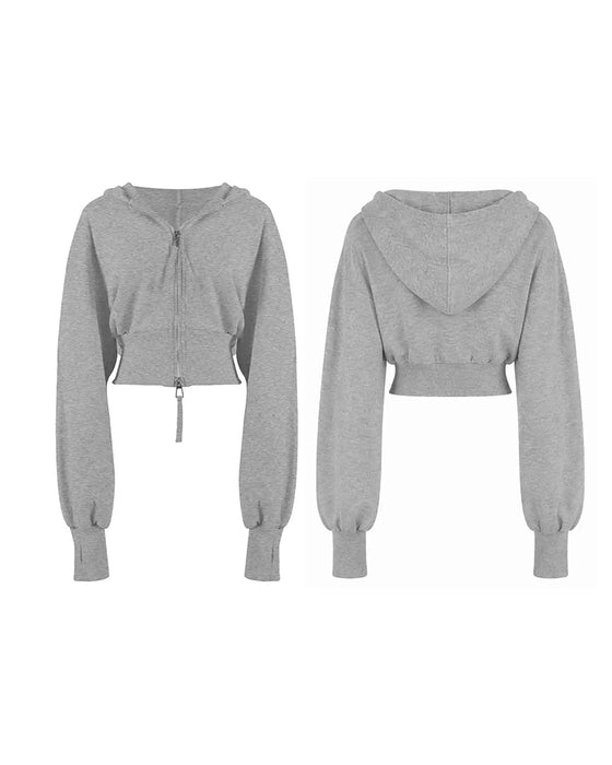 Płaszcz Podwójny Zamek Błyskawiczny Krótki Kaptur Sweatshirt