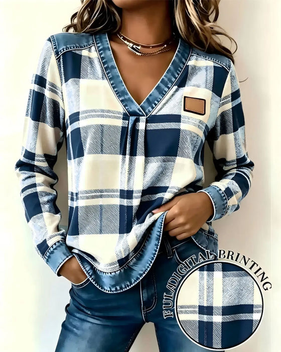 Top Dekolt W W Kratę Denim Patchwork