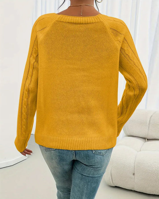 Sweter Jednokolorowy Rękaw Raglan Sprzączka Warkocz Ścieg