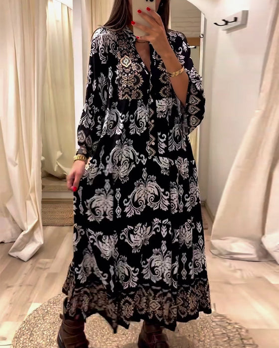 Luźna sukienka vintage z nadrukiem