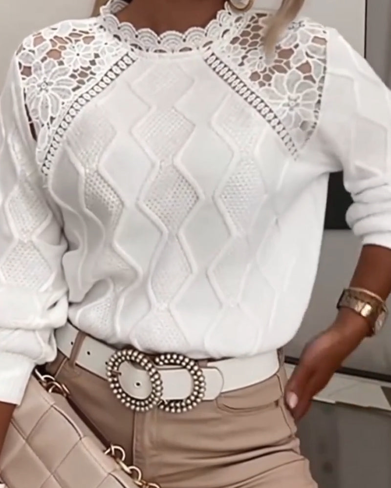 Sweter Koronkowe Wykończenie Modny Patchwork