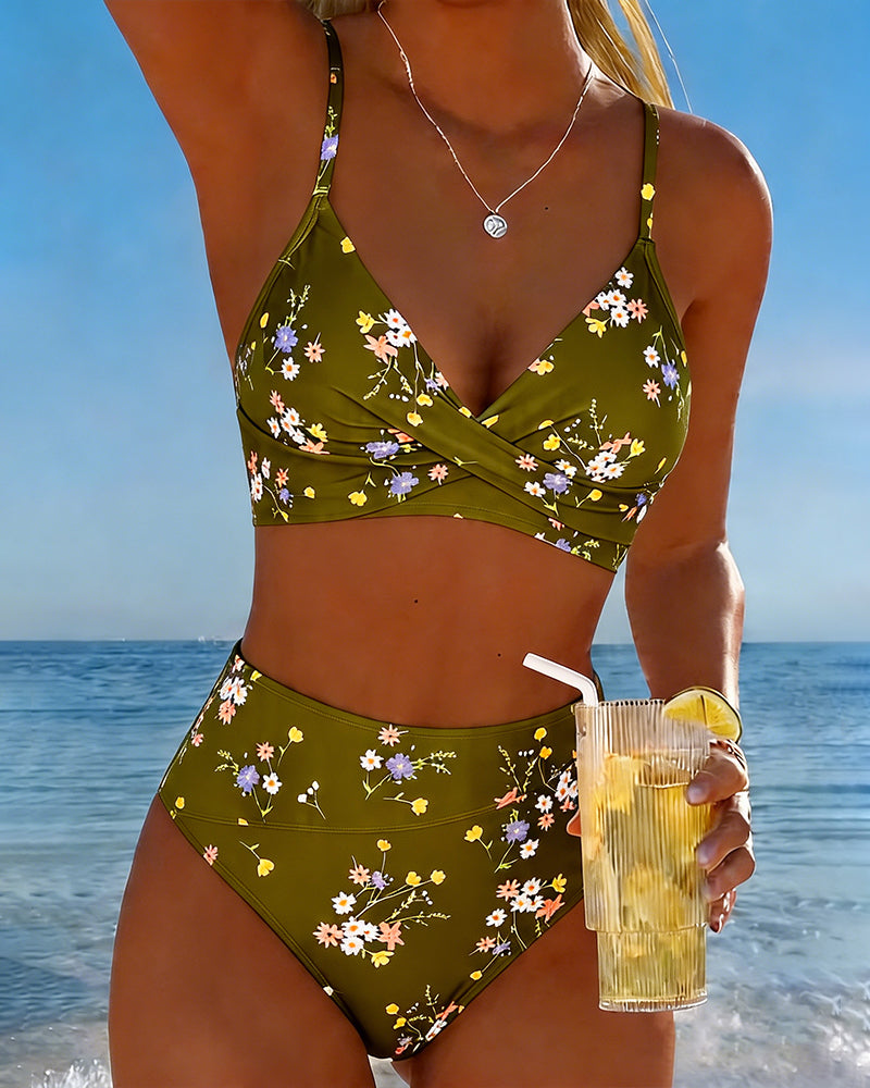 Bikini Seksowny Krzyżujący Się Kwiatowy Nadruk