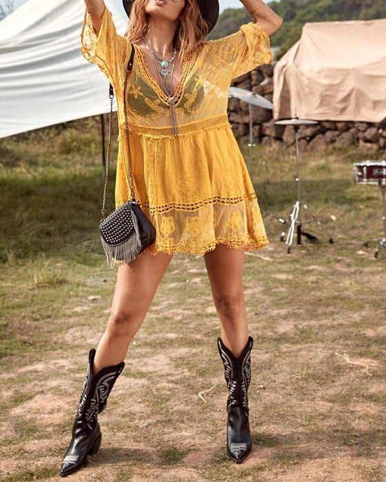 Smock Dekolt W Serek Haft Koronkowy