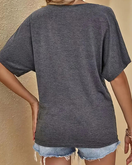 T-Shirt Jednokolorowy Luźny Rękaw Nietoperz