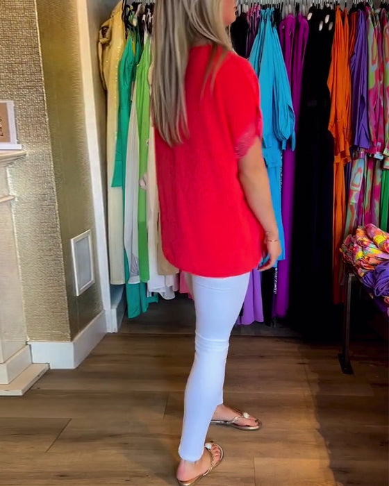 Bluzka w jednolitym kolorze z dekoltem w kształcie litery V