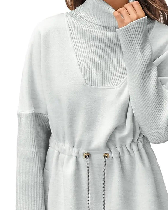 Bluza Wysoki Kołnierz Długi Rękaw Talia Sznurek