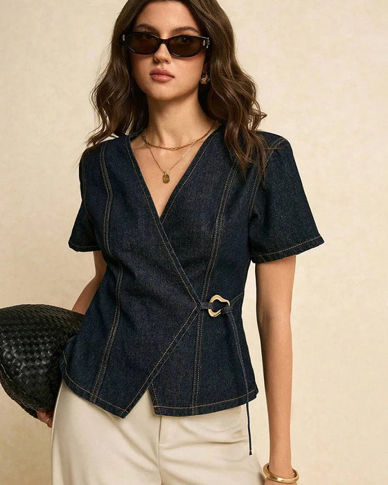 Bluzka Nieregularny Lace-Up Denim