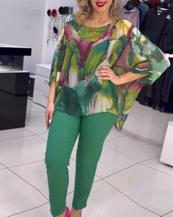 Bluzka z okrągłym dekoltem i rękawami z nadrukiem