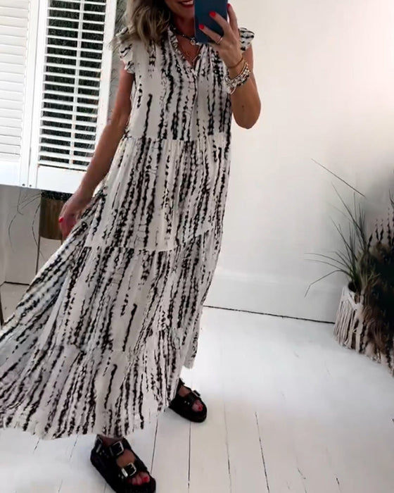 Sukienka z dekoltem w serek i nadrukiem