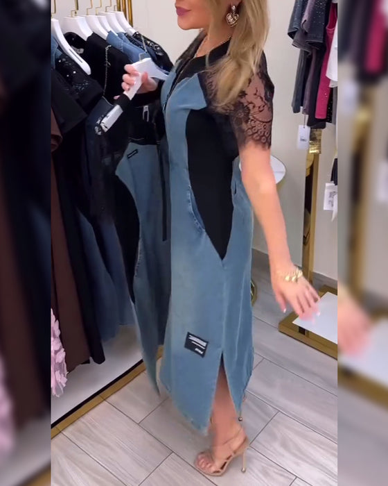 Sukienka Z Koronkowymi Rękawami I Modnym Designem