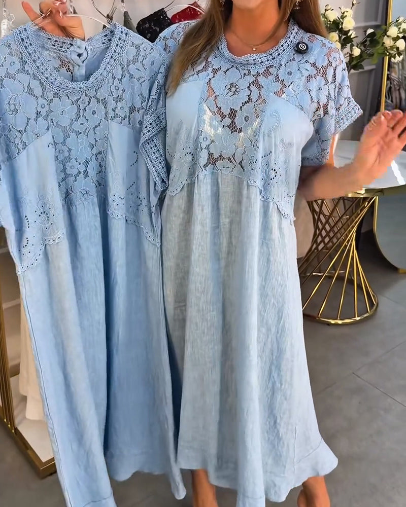 Sukienka Elegancka Koronkowe-Wykończenie Patchwork Maxi