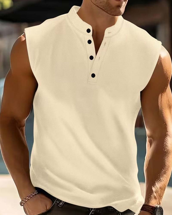 Top Na Ramiączkach Męski Henley Jednokolorowy Sportowy