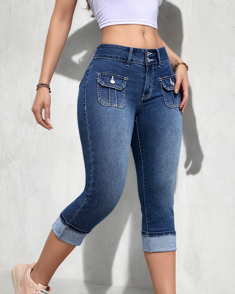Jeans Casual Kieszeń Skrócony