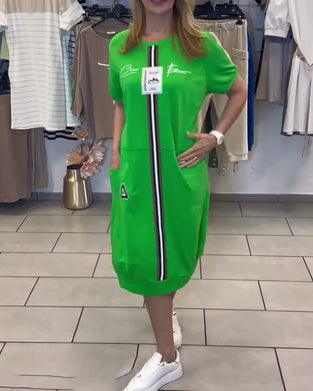 Sukienka Krótki Rękaw Wzorzysta Prosta