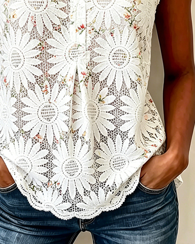 Tank Top Daisy Hollow Out Koronka Bez Rękawów