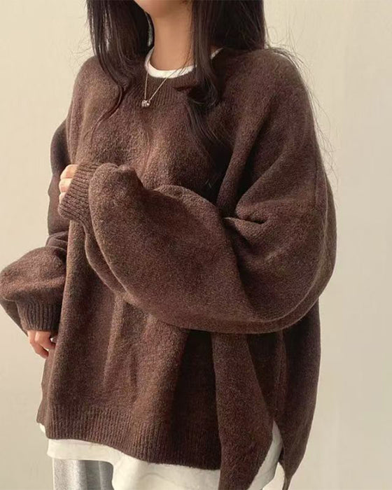 Sweter Okrągły Dekolt Bok Rozcięcie