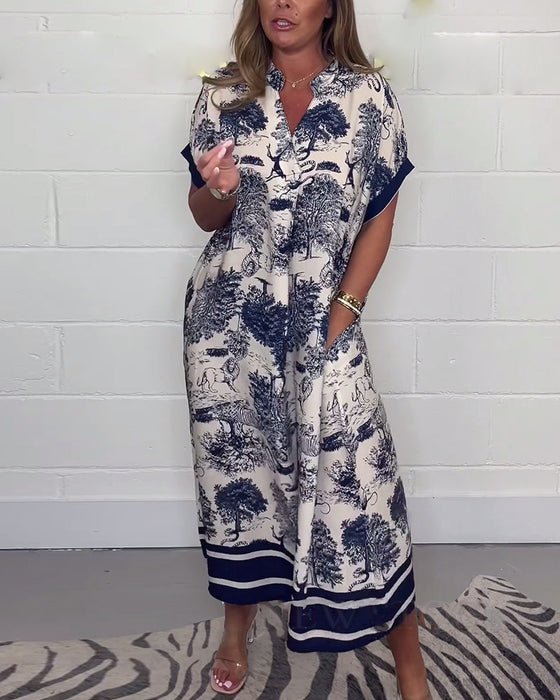 Sukienka z kieszeniami i dekoltem w kształcie litery V w zwierzęcy wzór