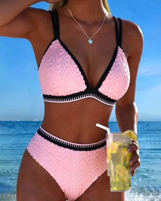 Bikini Blok Kolorów Podwójny Pasek Teksturowany