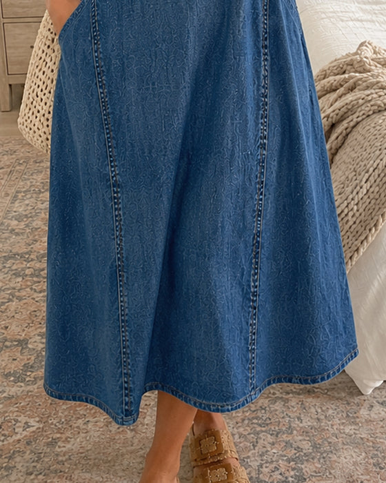 Sukienki V-Szyja Denim Casual
