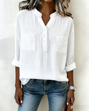 Koszula Pionowy Wafel Henley Kołnierz Podwójna Kieszeń