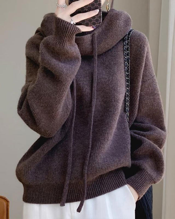 Sweter Cowl Kołnierz Długi Rękaw