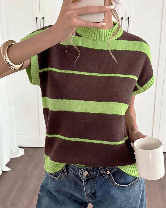 Sweter Krótki Rękaw W Paski