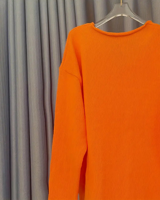 Sweter Dekolt V Nadruk Z Napisem Luźny Casual