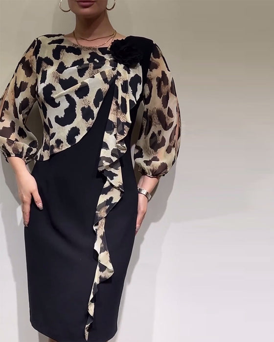Elegancka patchworkowa sukienka w panterkę